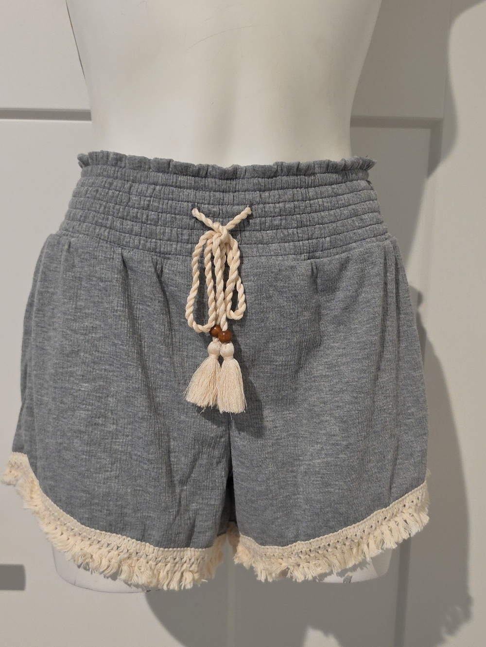No Boundaries Gray Tassel Fringe Shorts